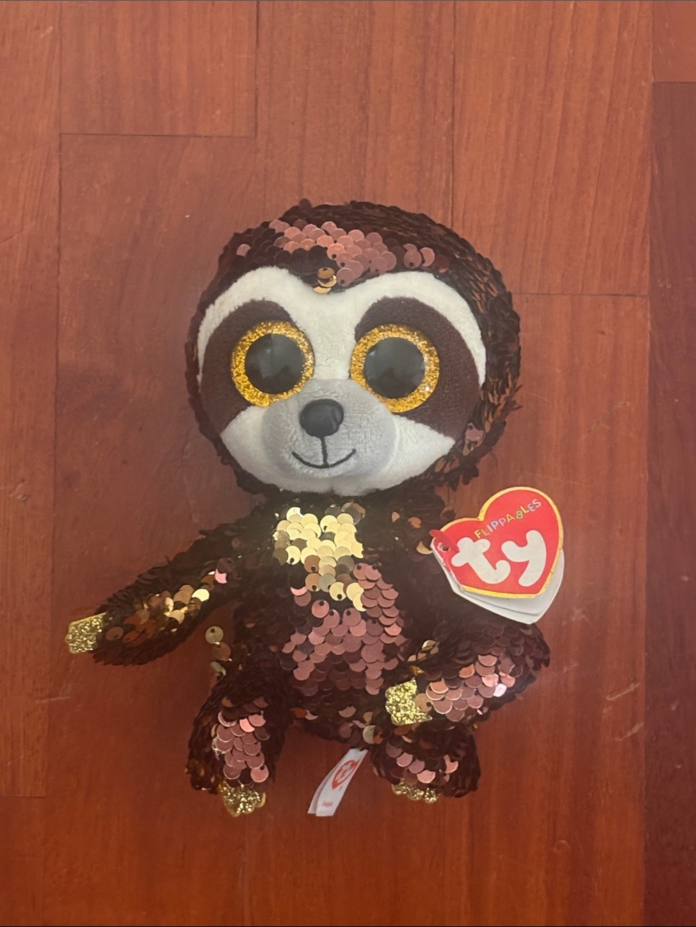Ty Flippables Sequin Sloth Dangler Plush - Rose Gold and Gold Accents